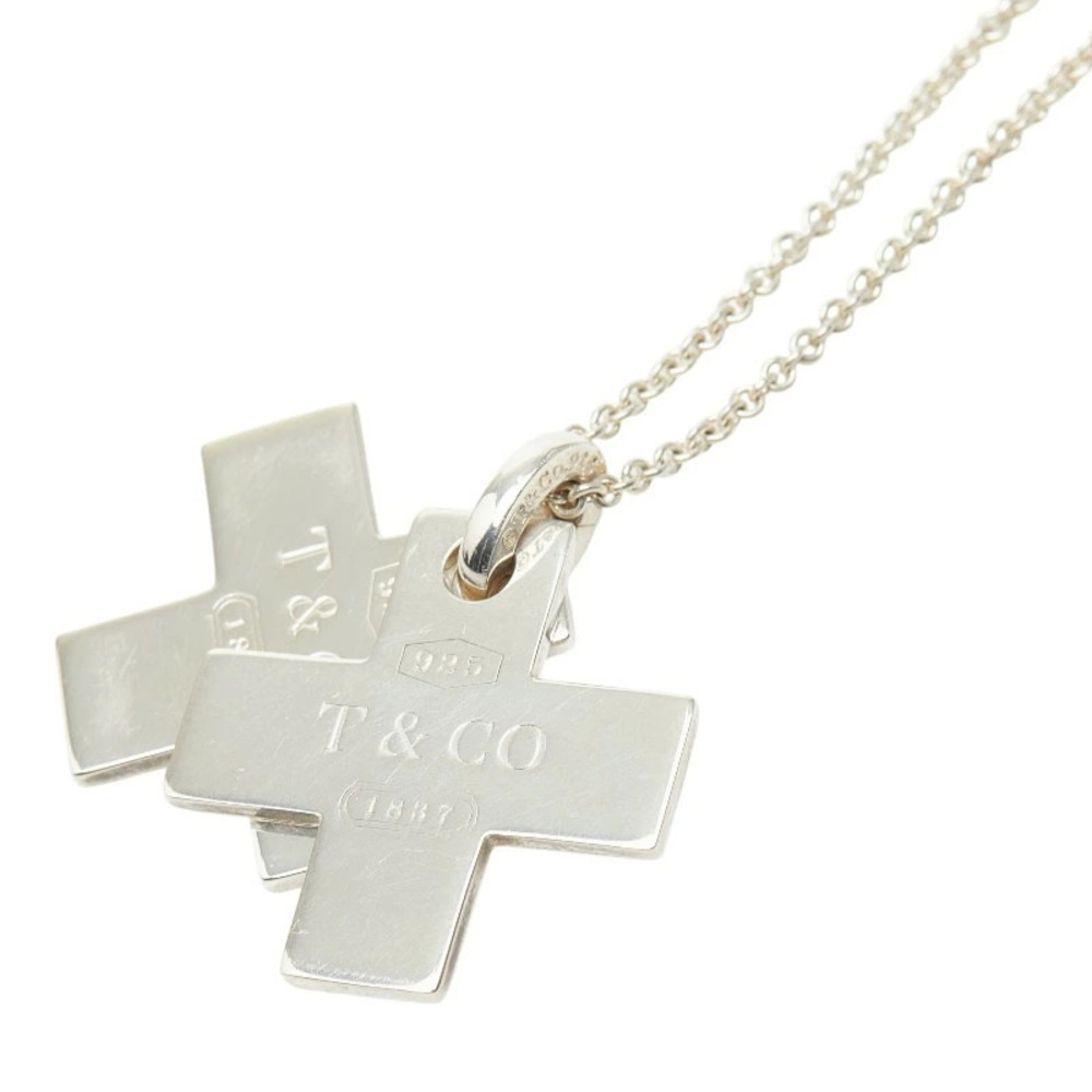 Tiffany Co Double Cross Pendant Necklace Silver TIFFANYCo